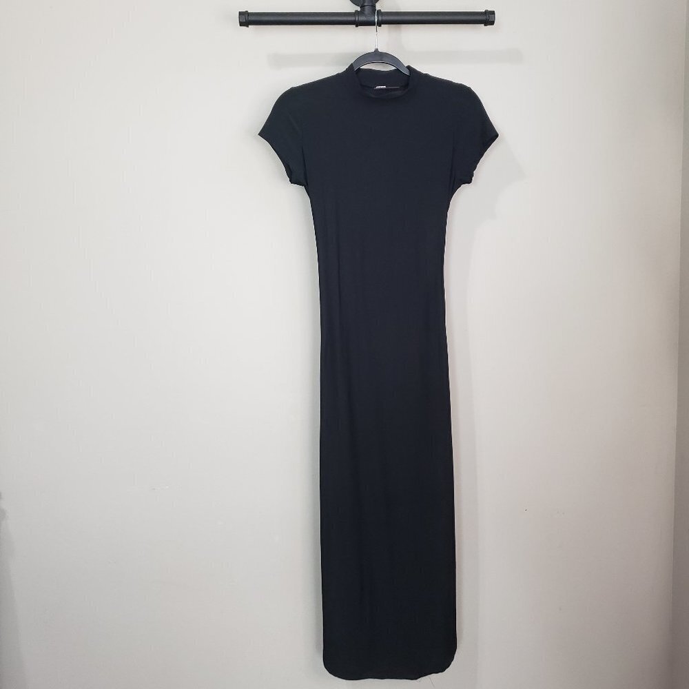 Love Culture Black Mock Neck Open Back High Split Bodycon Maxi Dress Large